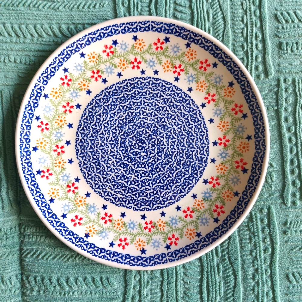 Polish pottery 10 inch Christmas dinner plate. Set of 2. Very rare